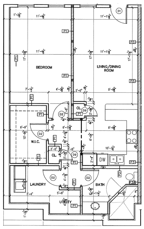 Floor plan for 1 bed, 1 bath, 920 sqft